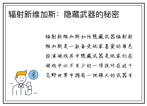 辐射新维加斯：隐藏武器的秘密